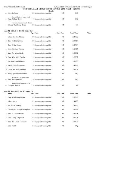 result for 1st short course meet - Singapore Swimming Club