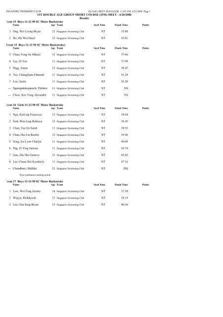 result for 1st short course meet - Singapore Swimming Club