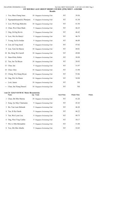 result for 1st short course meet - Singapore Swimming Club