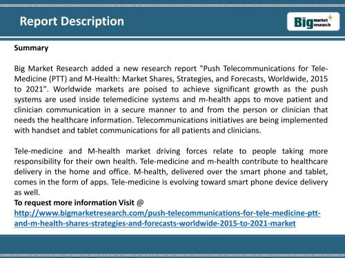 Worldwide Push Telecommunications for Tele-Medicine (PTT) and M-Health Market Growth, Demand 2015-2021