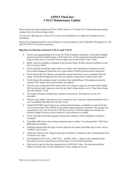 ASPEN OneLiner V10.12 Maintenance Update