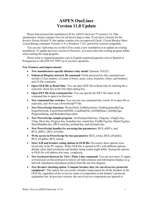ASPEN OneLiner Version 11.8 Update