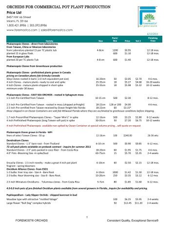 Price List ORCHIDS FOR COMMERCIAL POT PLANT ... - ForemostCo