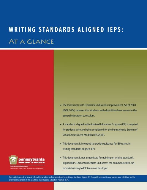 WRITING STANDARDS ALIGNED IEPS: - Lincoln Intermediate Unit 12