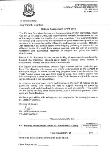 Holistic Assessment for P1 2012 - St. Stephen's School