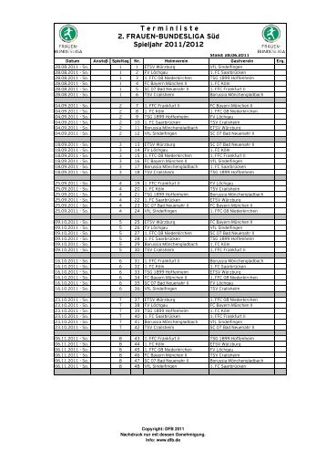 Spielplan 2. Frauen-Bundesliga Süd 2011/2012 - Frauenfußball auf ...