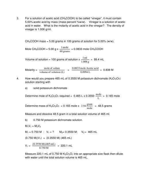 Assignment Solutions CHEM 110- Fall 2011 1. Express the following ...