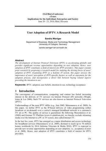 User Adoption of IPTV: A Research Model 1 Introduction