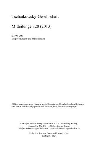 Besprechungen und Mitteilungen - Tschaikowsky-Gesellschaft