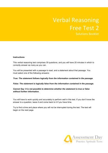 Verbal Reasoning Test 2 Solutions (PDF) - Aptitude Test