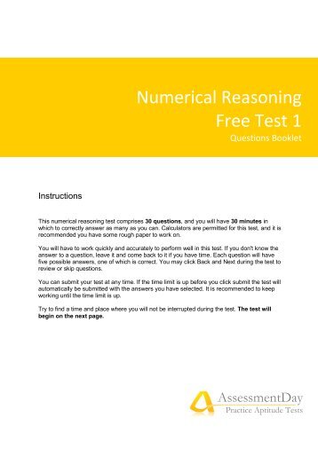 Numerical Reasoning Free Test 1 - AssessmentDay - Aptitude Test