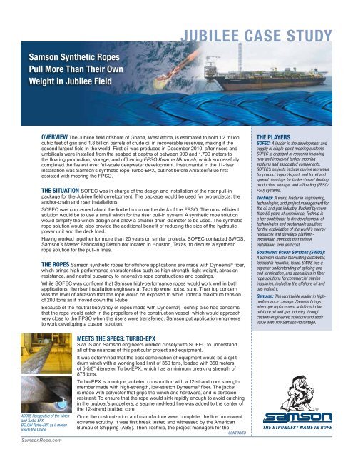 JUBILEE casE stUdy - Samson Rope