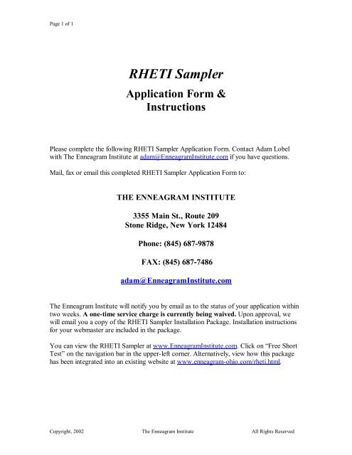 RHETI Sampler - Enneagram Institute