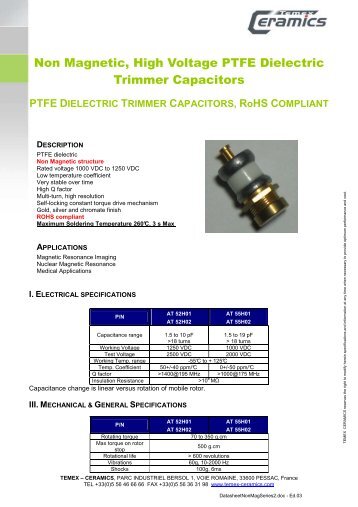 Non Magnetic, High Voltage PTFE Dielectric ... - Temex Ceramics