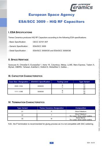ESA/SCC 3009 capacitors - Temex Ceramics