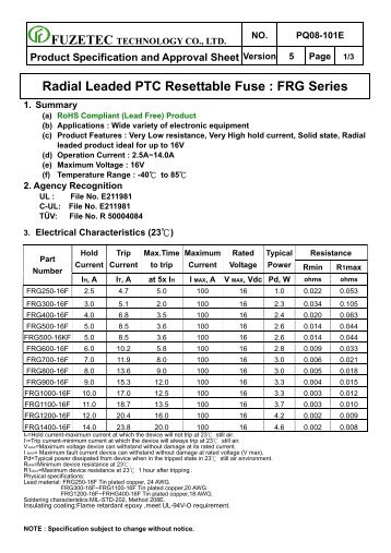 Radial Leaded PTC FUZETEC