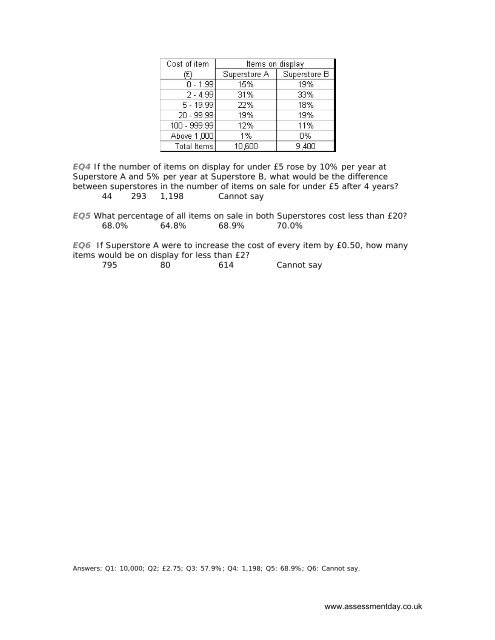 www.assessmentday.co.uk Free Practice Numerical Reasoning ...