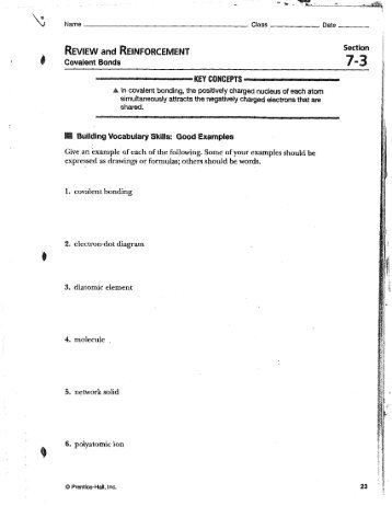 REVIEW and REINFORCEMENT Covalent Bonds .......... KEY ...