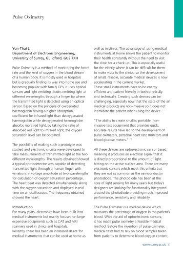 Pulse Oximetry - Department of Physics - University of Surrey