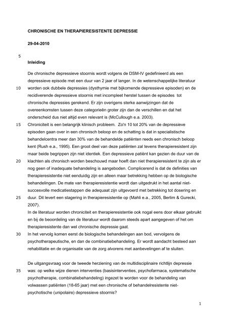 chronische en therapieresistente depressie - GGZ-richtlijnen