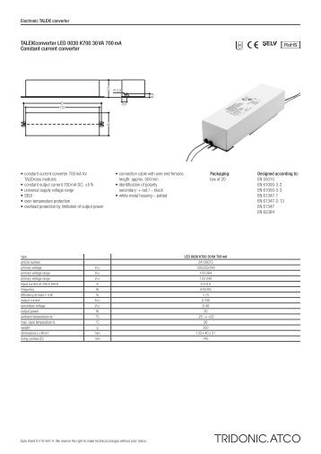 Uconverter LED 0030 K700 30 VA 700 mA Constant ... - Tridonic