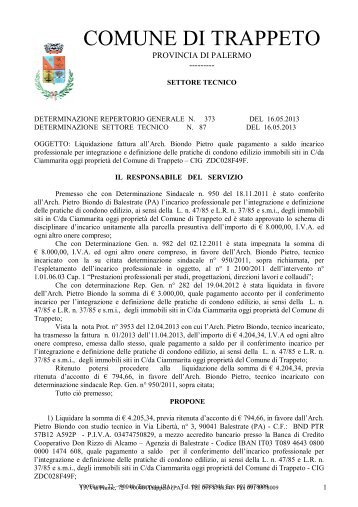 Liquidazione fattura incarico professionale - Comune di Trappeto