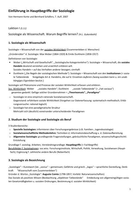 Einfuhrung In Hauptbegriffe Der Soziologie Zusammenfassung Bagru
