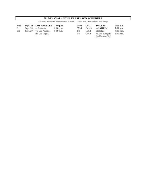 a printable version of the 2012-13 season - Colorado Avalanche