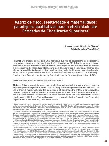 Matriz de risco, seletividade e materialidade ... - Revista do TCE