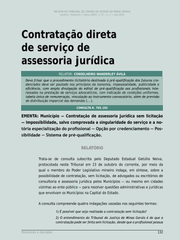 ContrataÃ§Ã£o direta de serviÃ§o de assessoria jurÃ­dica - Revista do TCE