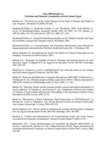 Select Bibliography on Christians and Monastic Communities in ...