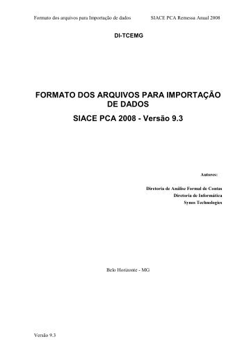 FORMATO DOS ARQUIVOS PARA IMPORTAÃÃO DE DADOS ...