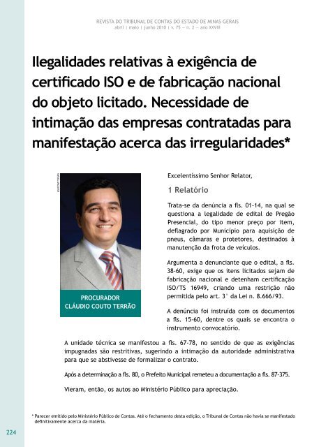 Ilegalidades relativas Ã  exigÃªncia de certificado ... - Revista do TCE