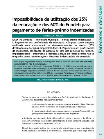 Impossibilidade de utilizaÃ§Ã£o dos 25% da ... - Revista do TCE