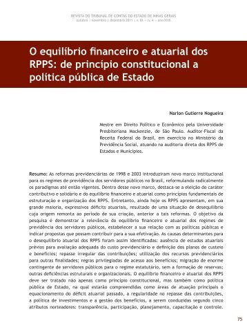 O equilÃ­brio financeiro e atuarial dos RPPS: de ... - Revista do TCE