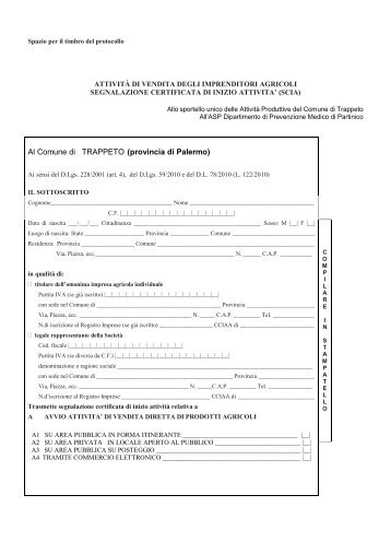 modulo scia attività agricole - SUAP Trappeto