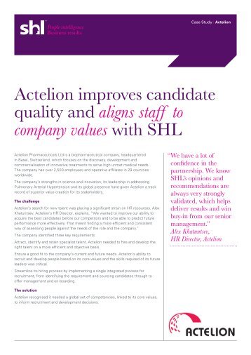 Actelion improves candidate quality and aligns staff to ... - SHL.com