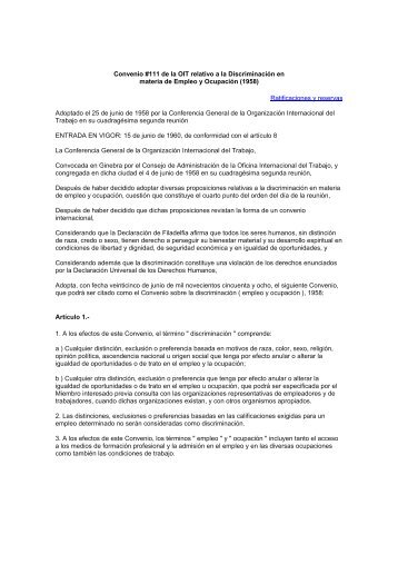 Convenio #111 de la OIT relativo a la DiscriminaciÃ³n en materia de ...