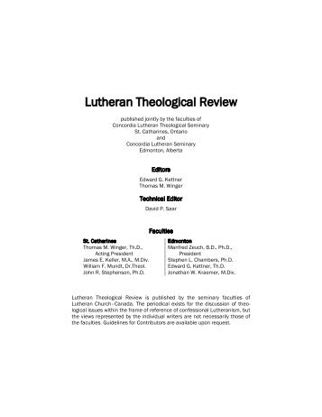 Lutheran Theological Review - Concordia Lutheran Seminary