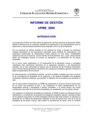 Informe de GestiÃ³n 2005 - Unidad de PlaneaciÃ³n Minero EnergÃ©tica ...