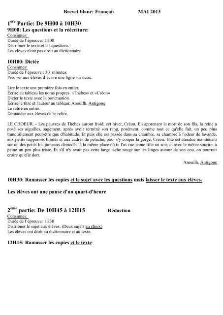 Sujet Et Corrigé Brevet Français Pdf 2022 sujet nÂ°02 brevet blanc - corrige (franÃ§ais 3Â°) - Collegetulear.fr