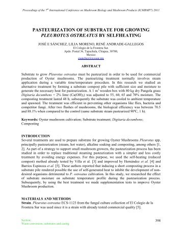 Pasteurization of substrate for growing Pleurotus ostreatus by ...