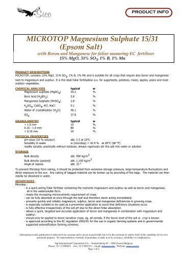 MICROTOP Magnesium Sulphate 15/31 (Epsom Salt) - Sico