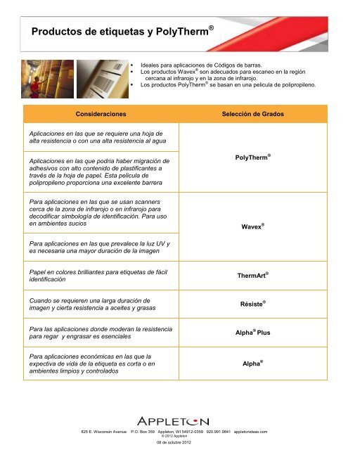 Productos de etiquetas y PolyTherm