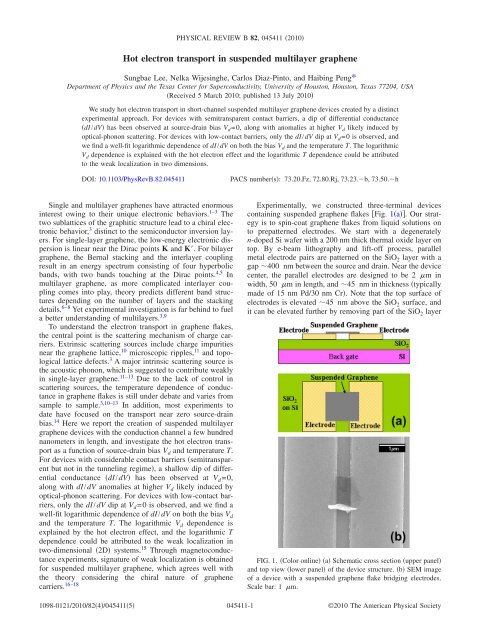 Hot electron transport in suspended multilayer graphene - American ...