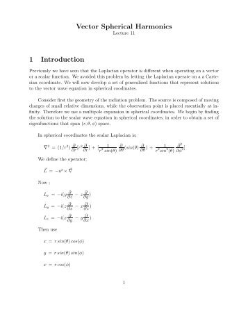 Vector Spherical Harmonics 1 Introduction