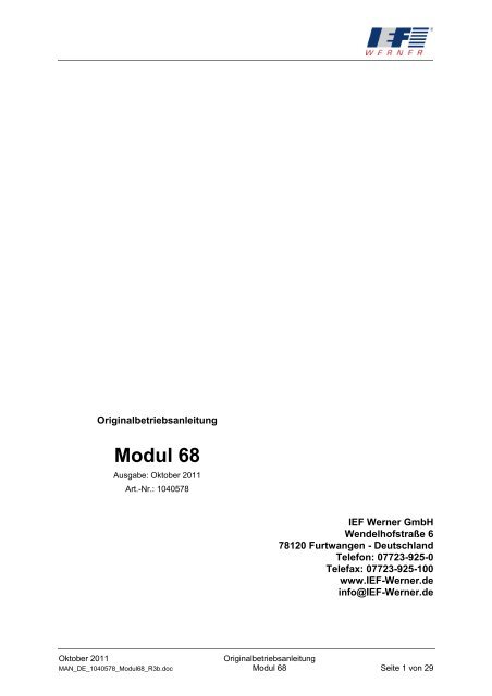 Originalbetriebsanleitung Modul 68, deutsch - IEF Werner GmbH