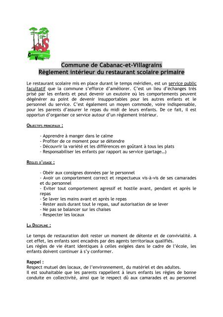 RÃ¨glement intÃ©rieur de la cantine scolaire primaire - Commune et ...