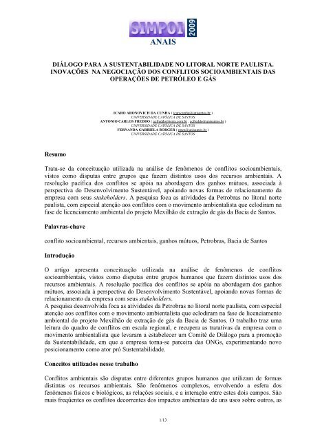 diÃ¡logo para a sustentabilidade no litoral norte paulista ... - Simpoi