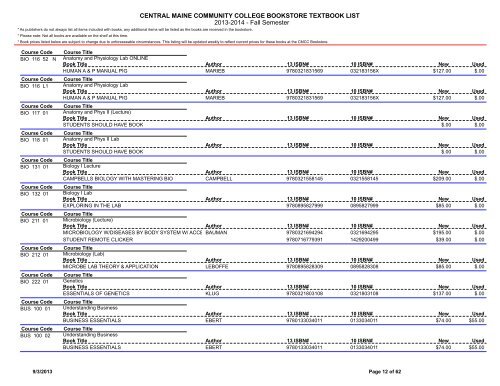 Book List - Central Maine Community College